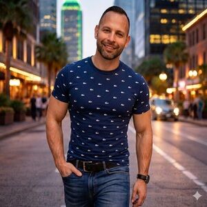 Lacoste Men's Navy Blue Tee with White Alligators